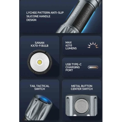Lanterna Tactica de mana YEMAO YM A81 Raza 1000m Acumulator 21700 USB Type C