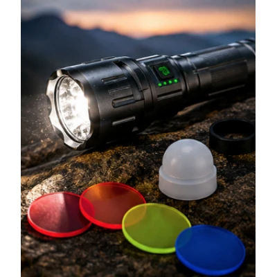 Lanterna de mana profesionala YEMAO YM A10 LED HP70 USB cu 3 Filtre Colorate metalica