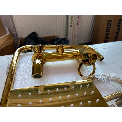 UB Coloana de Dus Premium Gold lucios efect ploaie 3 functii baterie monocomanda montaj pe perete Cod 104 62