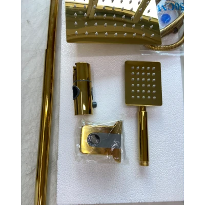 UB Coloana de Dus Premium Gold lucios efect ploaie 3 functii baterie monocomanda montaj pe perete Cod 104 62