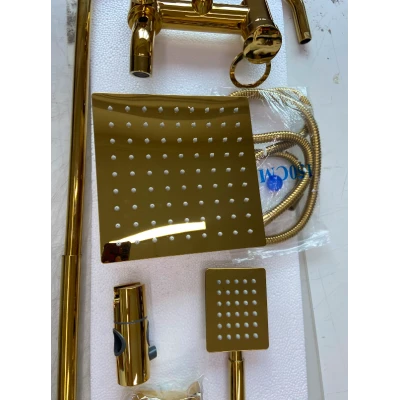 UB Coloana de Dus Premium Gold lucios efect ploaie 3 functii baterie monocomanda montaj pe perete Cod 104 62