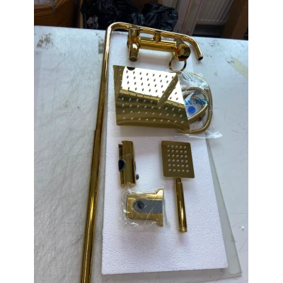 UB Coloana de Dus Premium Gold lucios efect ploaie 3 functii baterie monocomanda montaj pe perete Cod 104 62