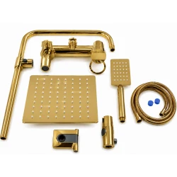 UB Coloana de Dus Premium Gold lucios efect ploaie 3 functii baterie monocomanda montaj pe perete Cod 104 62