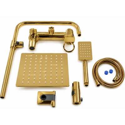 UB Coloana de Dus Premium Gold lucios efect ploaie 3 functii baterie monocomanda montaj pe perete Cod 104 62