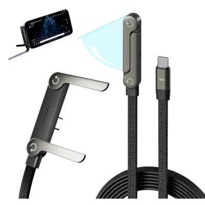 Cablu de incarcare USB C la USB C putere 240W cu Suport Integrat incarcare Rapida Transfer Date Suport Telefon
