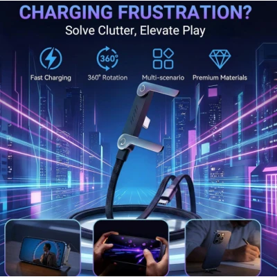 Cablu de incarcare USB C la USB C putere 240W cu Suport Integrat incarcare Rapida Transfer Date Suport Telefon