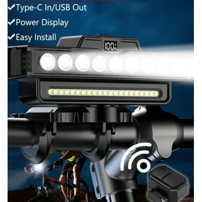 Far LED pentru Bicicleta multifunctional cu Claxon Suport Telefon Reincarcabil USB 30 LED