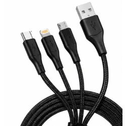 Cablu 3 in 1 pentru incarcare rapida USB A la Type C + Lightning + Micro USB impletit 3 Metri XXG III