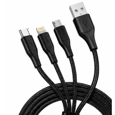 Cablu 3 in 1 pentru incarcare rapida USB A la Type C + Lightning + Micro USB impletit 3 Metri XXG III