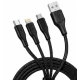 Cablu 3 in 1 pentru incarcare rapida USB A la Type C + Lightning + Micro USB impletit 3 Metri XXG III