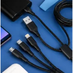 Cablu 3 in 1 pentru incarcare rapida USB A la Type C + Lightning + Micro USB impletit 3 Metri XXG III