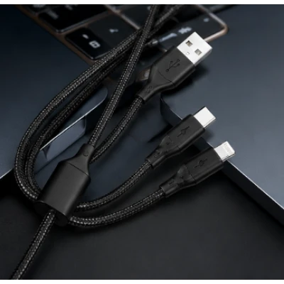 Cablu 3 in 1 pentru incarcare rapida USB A la Type C + Lightning + Micro USB impletit 3 Metri XXG III