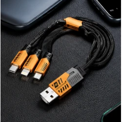 Cablu 3 in 1 USB pentru incarcare rapida si transfer date 240W Type C + Lightning + Micro USB