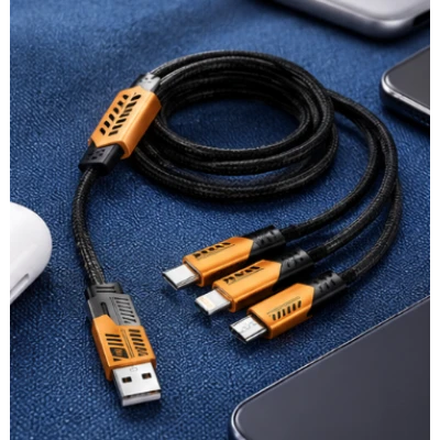 Cablu 3 in 1 USB pentru incarcare rapida si transfer date 240W Type C + Lightning + Micro USB