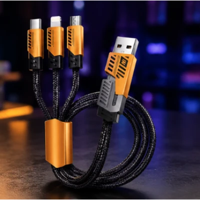 Cablu 3 in 1 USB pentru incarcare rapida si transfer date 240W Type C + Lightning + Micro USB