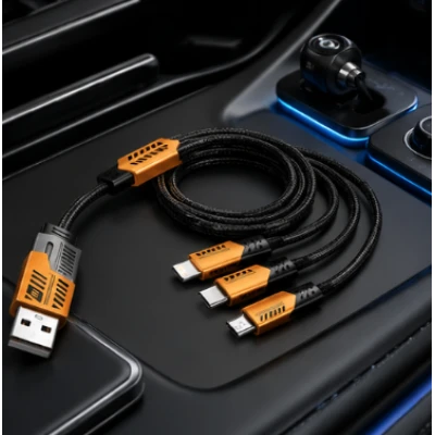 Cablu 3 in 1 USB pentru incarcare rapida si transfer date 240W Type C + Lightning + Micro USB