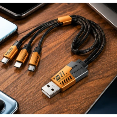 Cablu 3 in 1 USB pentru incarcare rapida si transfer date 240W Type C + Lightning + Micro USB