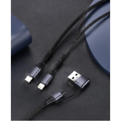 Cablu 3 in 1 pentru incarcare rapida 120W USB + Type C + Lightning + Micro USB 6A Lungime 1,2 m