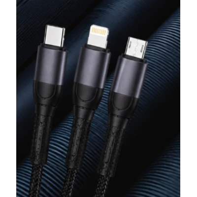 Cablu 3 in 1 pentru incarcare rapida 120W USB + Type C + Lightning + Micro USB 6A Lungime 1,2 m
