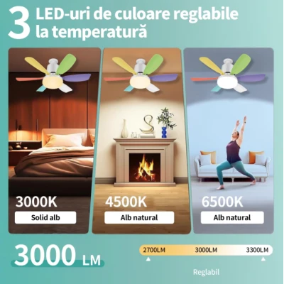 Ventilator de tavan cu lampa LED telecomanda luminozitate reglabila RGB