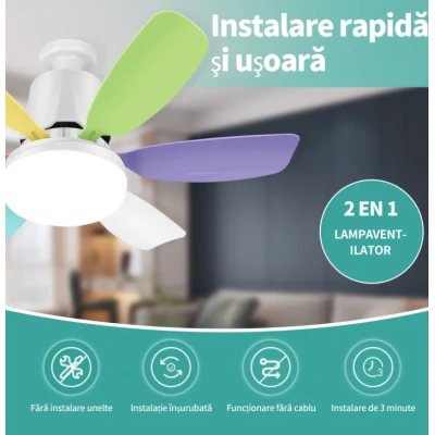 Ventilator de tavan cu lampa LED telecomanda luminozitate reglabila RGB