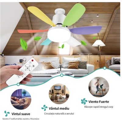 Ventilator de tavan cu lampa LED telecomanda luminozitate reglabila RGB