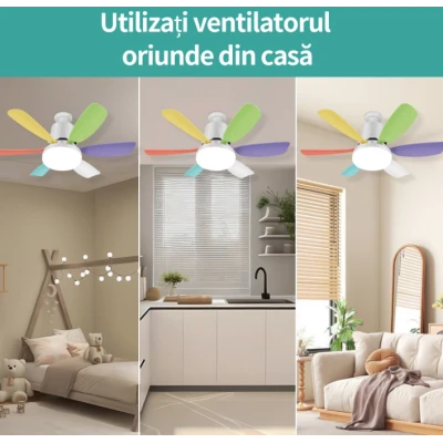 Ventilator de tavan cu lampa LED telecomanda luminozitate reglabila RGB