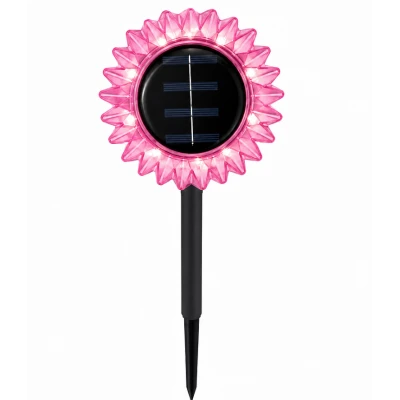 Lampa solara decorativa de gradina si de perete Floarea Soarelui 35cm ROZ cu led alb cald