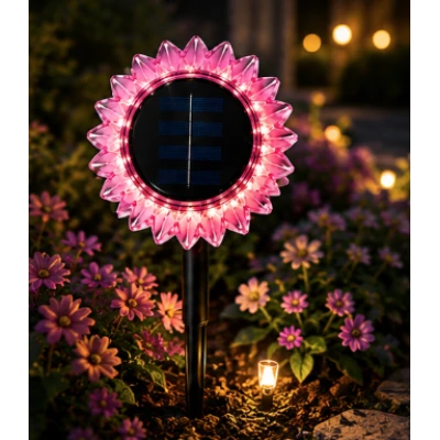 Lampa solara decorativa de gradina si de perete Floarea Soarelui 35cm ROZ cu led alb cald
