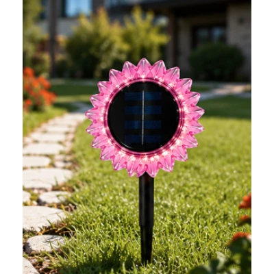 Lampa solara decorativa de gradina si de perete Floarea Soarelui 35cm ROZ cu led alb cald