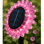 Lampa solara decorativa de gradina si de perete Floarea Soarelui 35cm ROZ cu led alb cald
