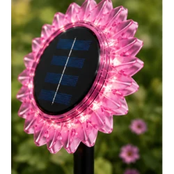 Lampa solara decorativa de gradina si de perete Floarea Soarelui 35cm ROZ cu led alb cald