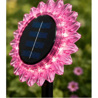 Lampa solara decorativa de gradina si de perete Floarea Soarelui 35cm ROZ cu led alb cald