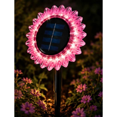 Lampa solara decorativa de gradina si de perete Floarea Soarelui 35cm ROZ cu led alb cald