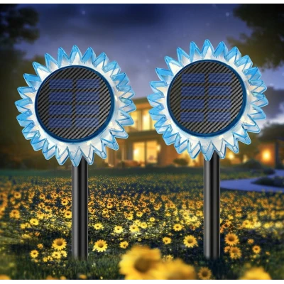Lampa solara decorativa de gradina si de perete Floarea Soarelui 35cm ALBASTRA cu led alb cald