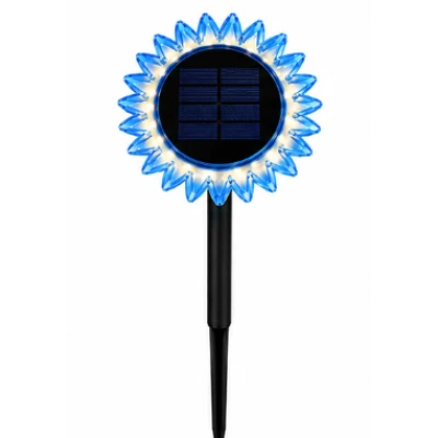Lampa solara decorativa de gradina si de perete Floarea Soarelui 35cm ALBASTRA cu led alb cald