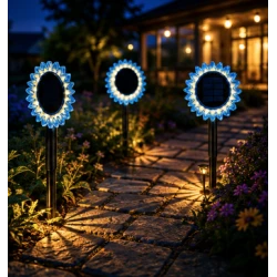 Lampa solara decorativa de gradina si de perete Floarea Soarelui 35cm ALBASTRA cu led alb cald