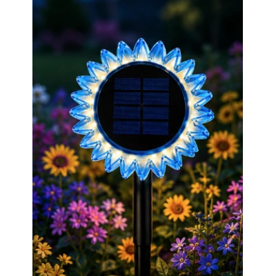 Lampa solara decorativa de gradina si de perete Floarea Soarelui 35cm ALBASTRA cu led alb cald
