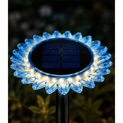 Lampa solara decorativa de gradina si de perete Floarea Soarelui 35cm ALBASTRA cu led alb cald