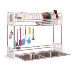 Suport vase deasupra chiuvetei 2 niveluri cu scurgere si suport ustensile 24 × 75 × 51 cm