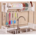 Suport vase deasupra chiuvetei 2 niveluri cu scurgere si suport ustensile 24 × 75 × 51 cm