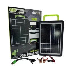 Panou solar 20W cu acumulator 2400mAh GD 120S portabil ABS cu cabluri de incarcare 37x38 cm