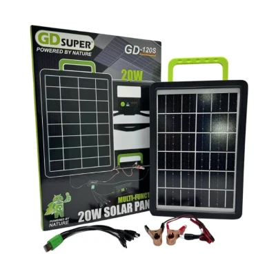 Panou solar 20W cu acumulator 2400mAh GD 120S portabil ABS cu cabluri de incarcare 37x38 cm