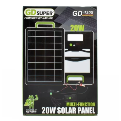 Panou solar 20W cu acumulator 2400mAh GD 120S portabil ABS cu cabluri de incarcare 37x38 cm