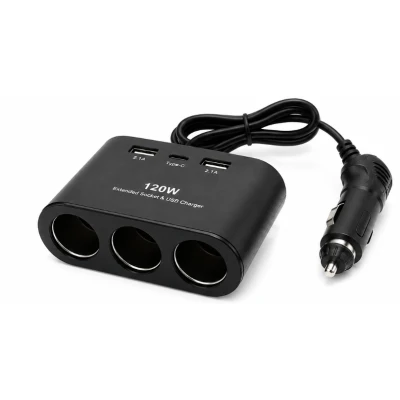 Priza auto 3 cai si USB 120W Olesson 1653