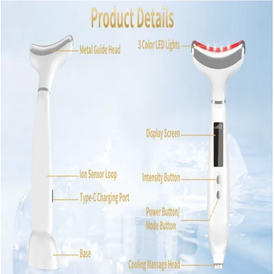 Aparat Facial cu Lumina LED 4 Culori Masaj si ingrijire Ten capat metalic 7 setari
