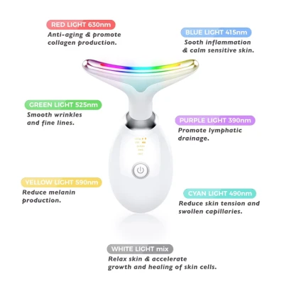 Aparat Facial cu Lumina LED 4 Culori Masaj si ingrijire Ten capat metalic 7 setari