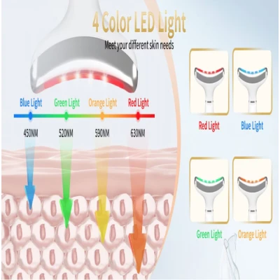 Aparat Facial cu Lumina LED 4 Culori Masaj si ingrijire Ten capat metalic 7 setari