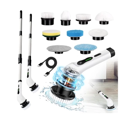 Perie electrica rotativa pentru curatare maner extensibil baterie reincarcabila 9 capete detasabile BA