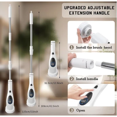Perie electrica rotativa pentru curatare maner extensibil baterie reincarcabila 9 capete detasabile BA